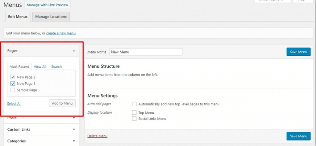 Add page to menu