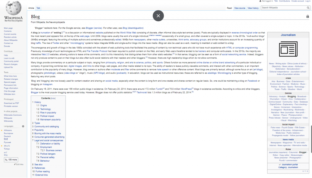Basic sidebar on Wikipedia