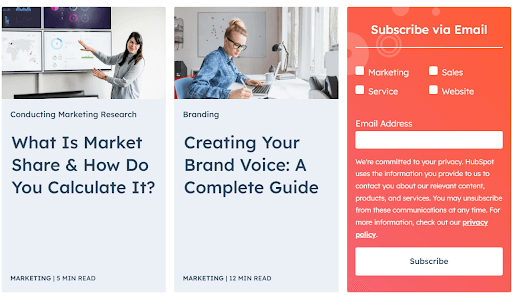 Email subscription sidebar