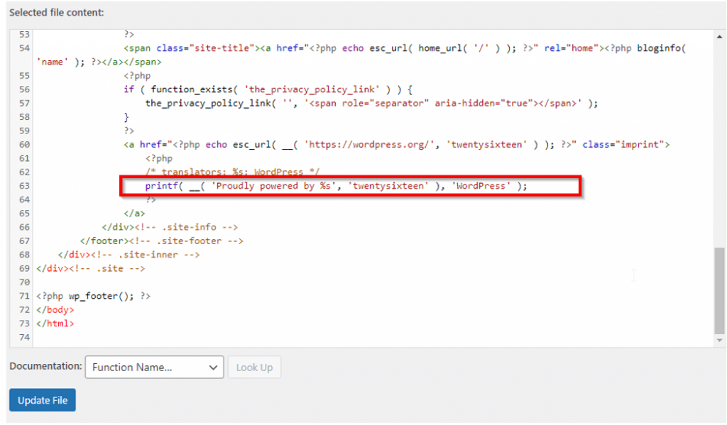 Remove 'Powered by' in the HTML code