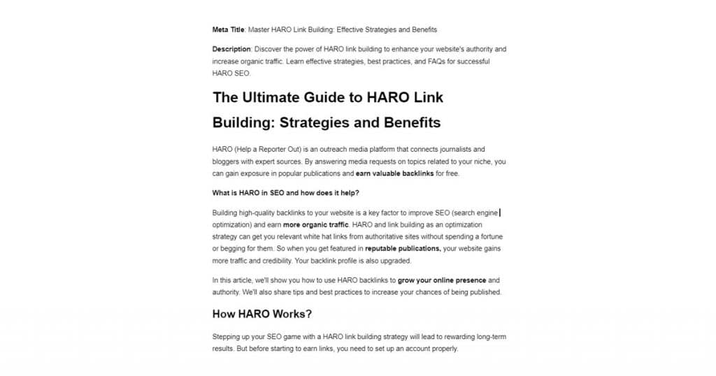 Generated Article with ChatGPT on HARO Link Building