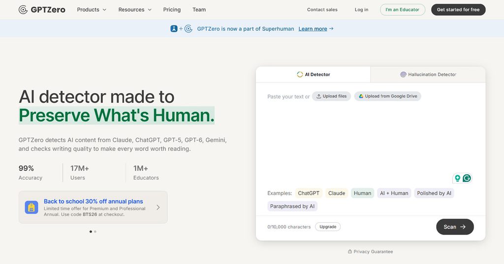 zeroGPT homepage screenshot