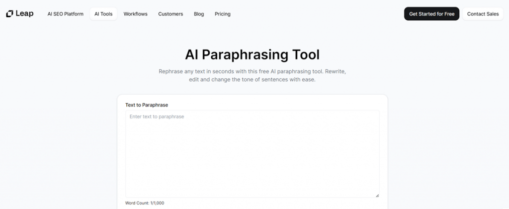 Leap AI Paraphrasing Tool