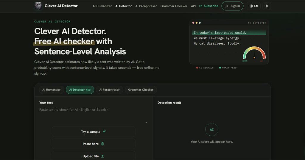 screenshot of the Clever AI Detector homepage