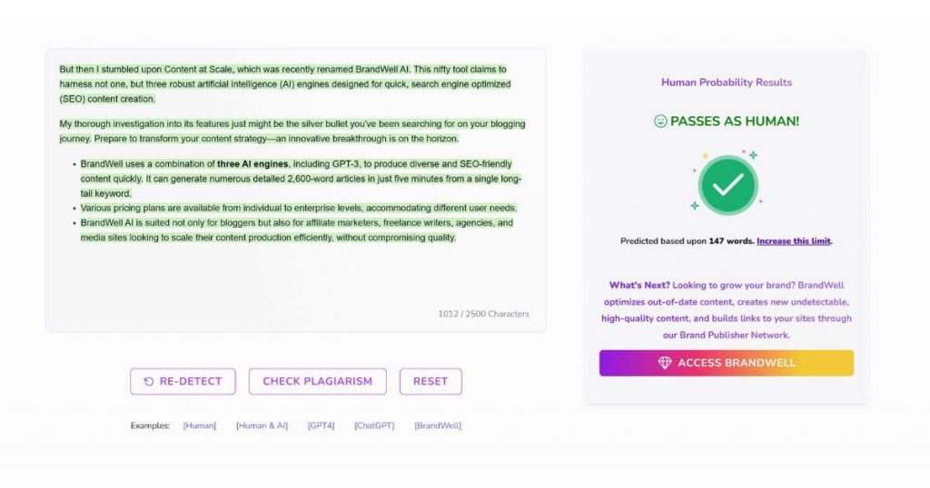 BrandWell AI content detection 