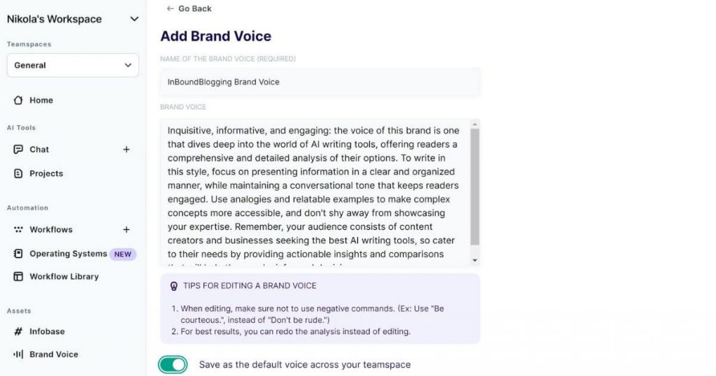 Copy AI brand voice