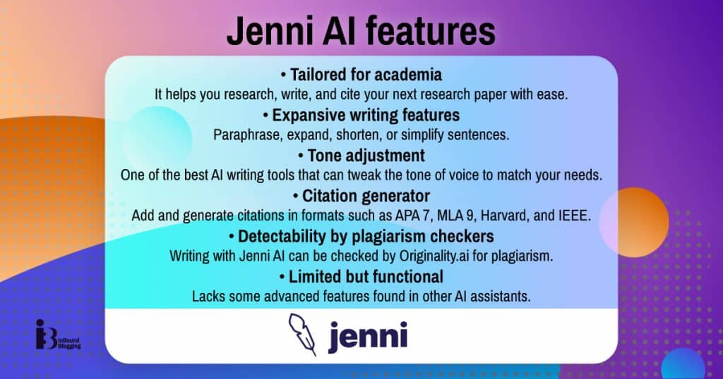 Jenni AI features