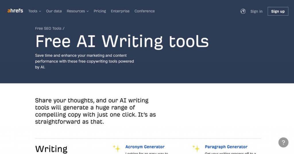 Ahrefs Free AI Writing tools