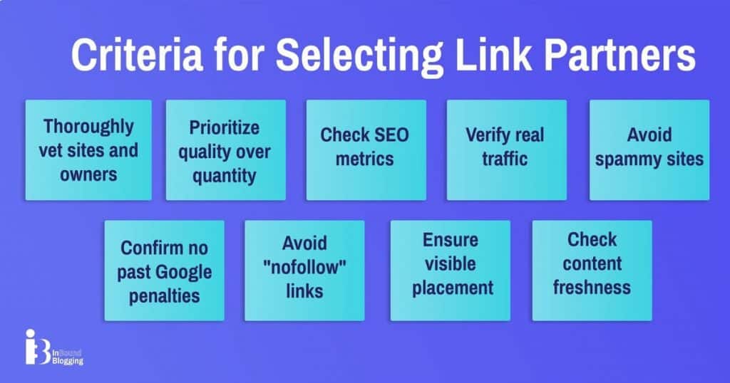 Criteria for selection of link partners