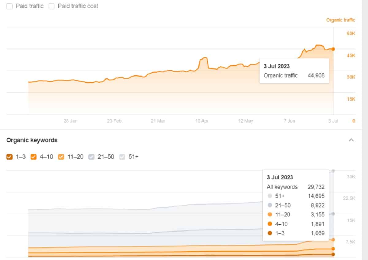 Oraganic Traffic and Keywords July