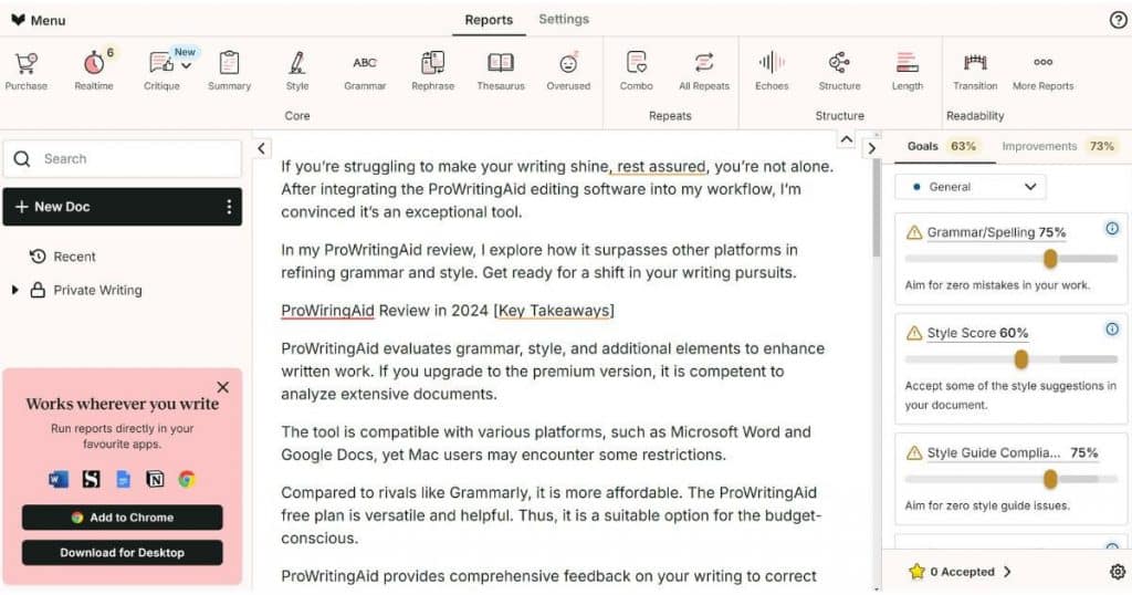 ProWritingAid Options for Customization