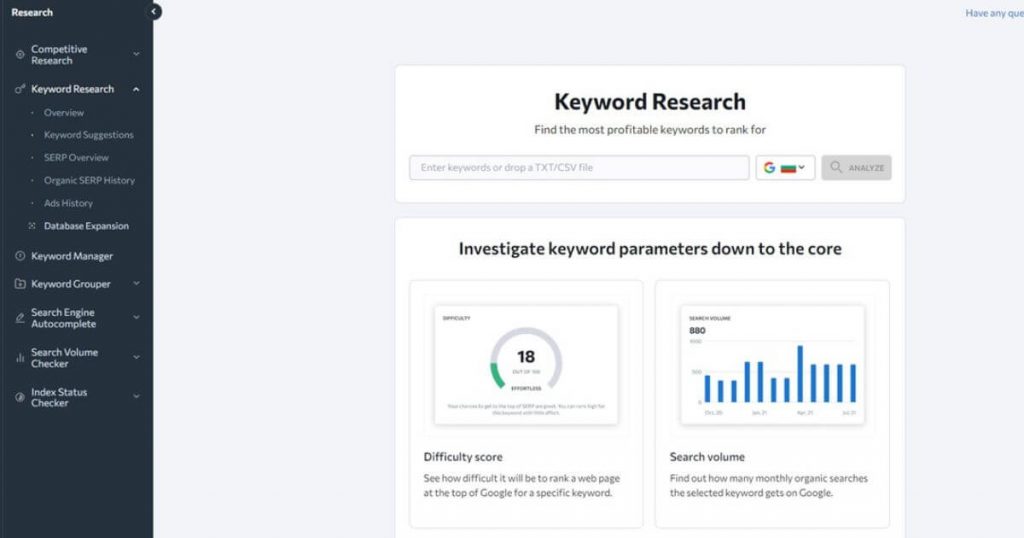 Researching keywords with SE Ranking